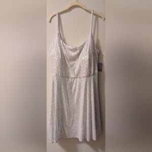 Morgan & Co. Iridescent Sequin Strapless Slip Dress - Light Silver Pink